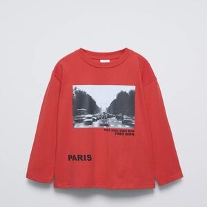 Zara Kids Red Graphic Long Sleeve Shirt size 9/10